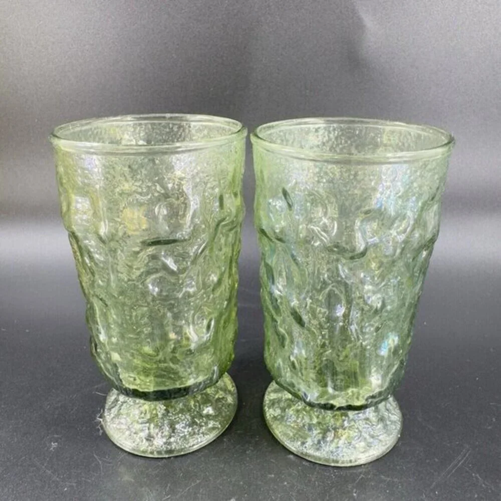 Anchor Hocking Lido Milano Crinkle Drinking Glasses Tumbler Iridescent Set‎ 2